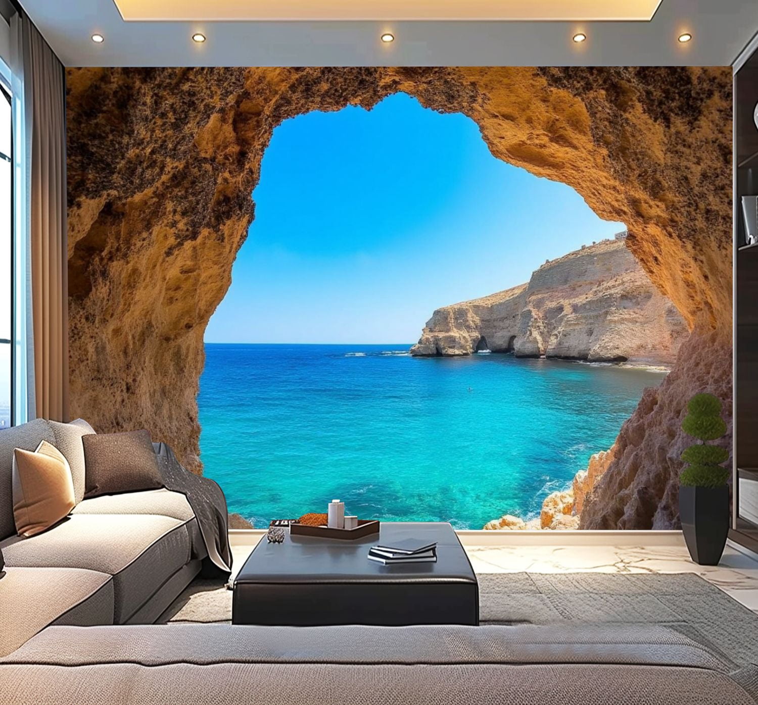 Peel and Stick Wallpaper Ocean Cave 3D Peel Stick Large Poster Kitchen Bedroom Living Room Home Modern Art Wall Mural Decor Self Adhesive and Removable 100in x 144in