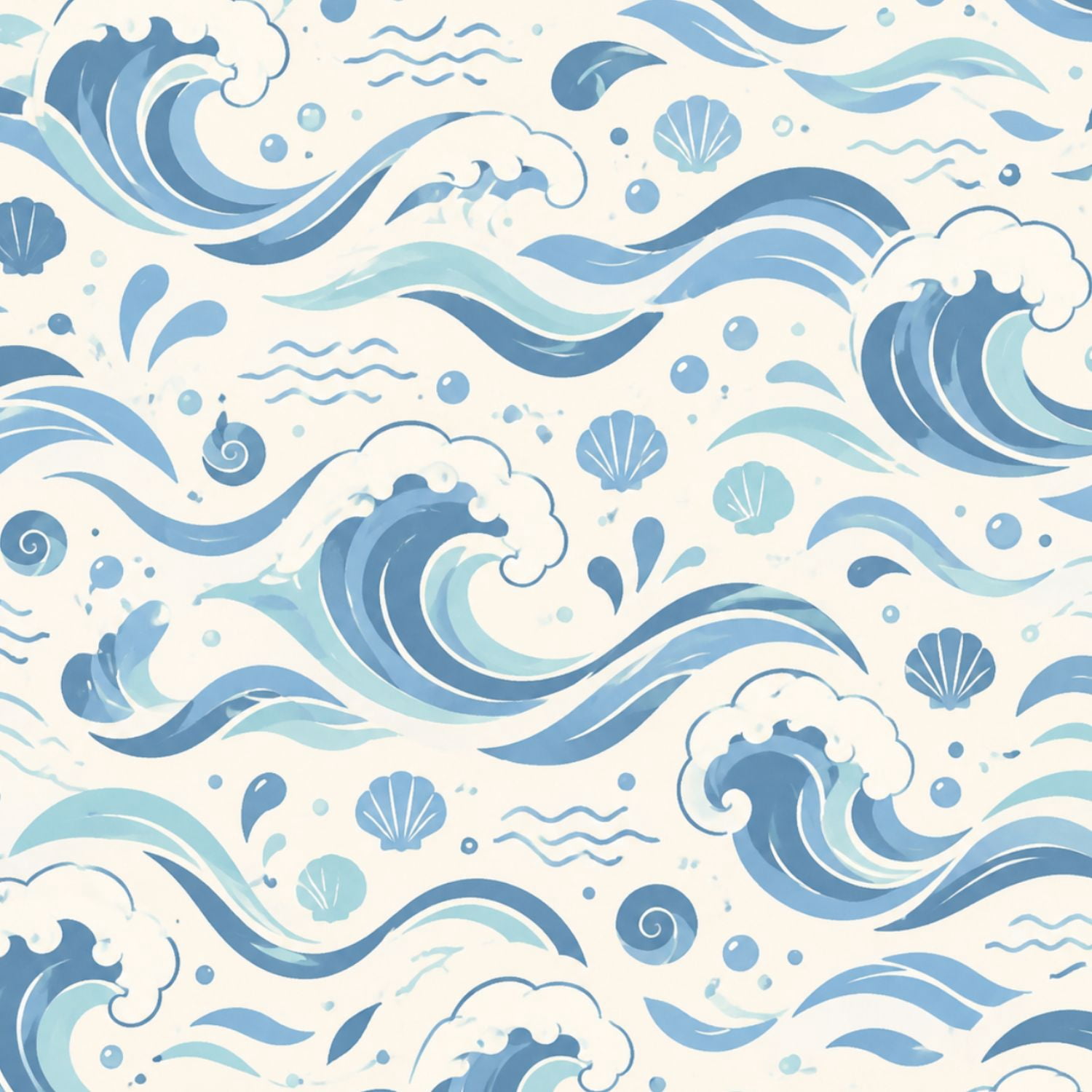 Tropical Shell Background Peel and Stick Wallpaper Ocean Waves Seamless Vintage Shells Seafoam ...