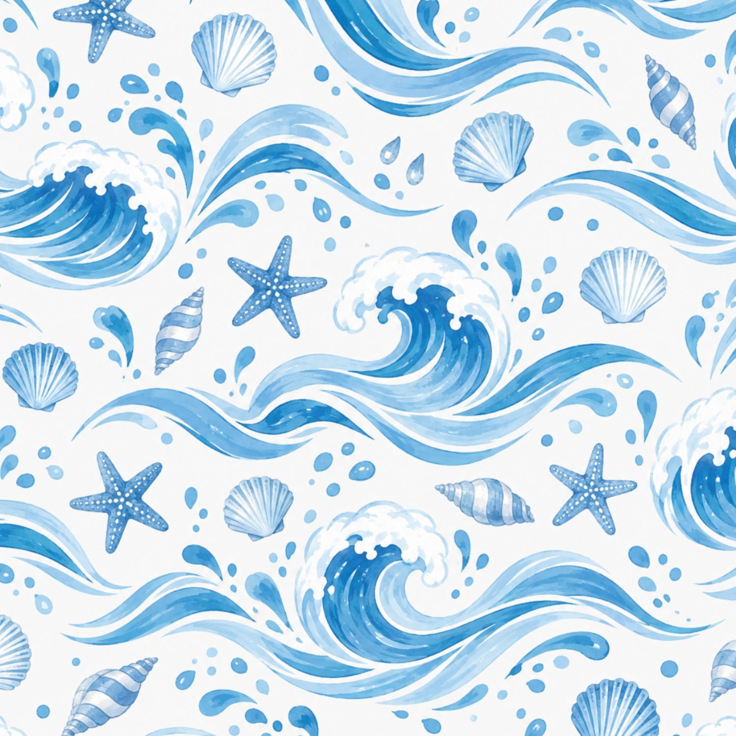 Tropical Shell Background Peel and Stick Wallpaper Ocean Waves Seashells Watercolor Beach ...