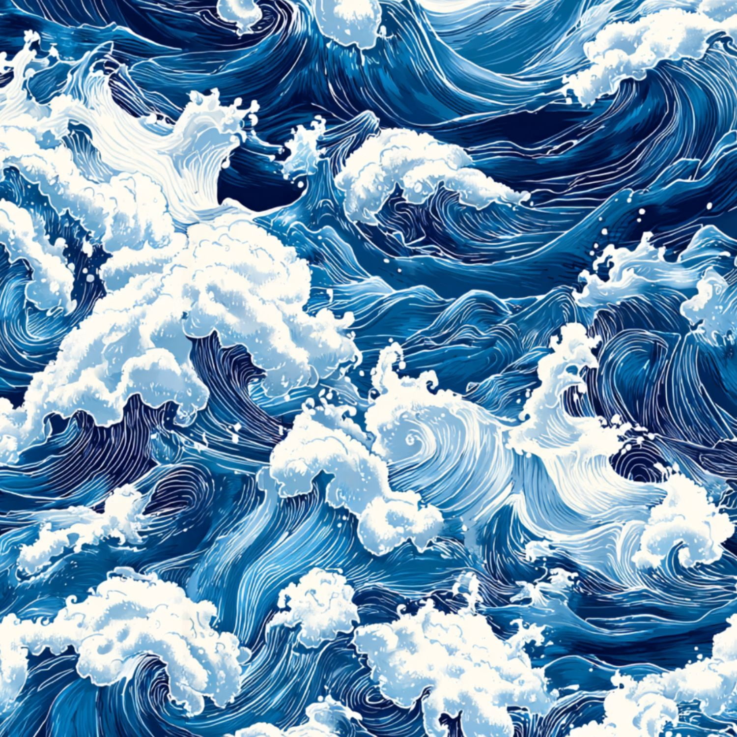 Peel and Stick Wallpaper Ocean Waves White Foam Deep Blue Currents Wall ...