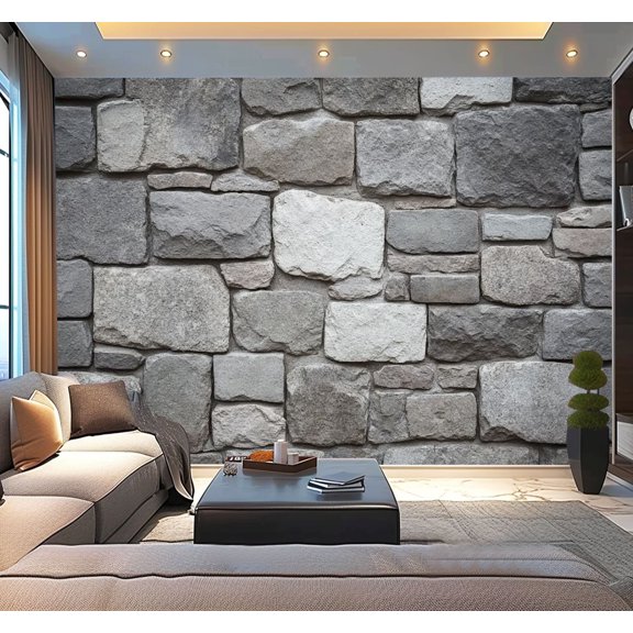 Peel and Stick Wallpaper Old Gray Stone Wall Seamless Photo Texture Stone Blocks Masonry Rough Modern Art Wall Mural Decor Self Adhesive and Removable 100in x 144in