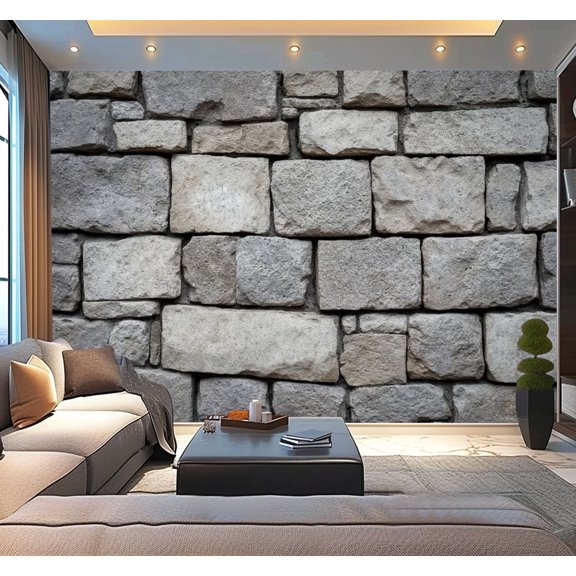 Peel and Stick Wallpaper Old Gray Stone Wall Seamless Photo Texture Stone Blocks Masonry Rough Modern Art Wall Mural Decor Self Adhesive and Removable 100in x 144in