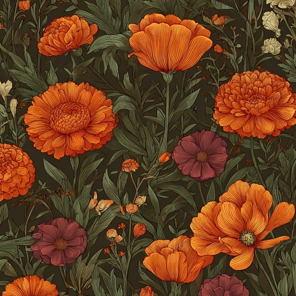 Peel and Stick Wallpaper Orange Purple Floral Detailed Leaves Dark Summer Decor Wall Mural 23.6in x 9.8ft Self Adhesive Removable Wall Paper Renter Friendly Wallpaper for Nursery Bedroom Cabinets