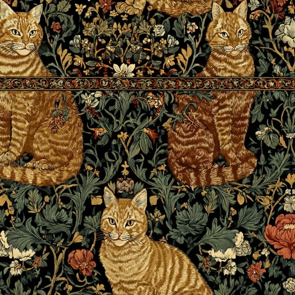 Peel and Stick Wallpaper Orange Tabby Cats Vintage Floral Dark Botanical Wall Mural 23.6in x 9.8ft Self Adhesive Removable Wall Paper Renter Friendly Wallpaper for Livingroom Bedroom Nursery