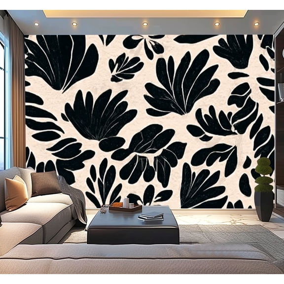 Peel and Stick Wallpaper Organic abstract shapes floral leaf flower shape organic Modern Art Wall Mural Decor Self Adhesive and Removable 100in x 144in