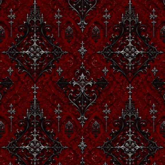 Peel and Stick Wallpaper Ornate Black Gothic Ironwork Symmetrical Spikes Red Wall Mural 23.6in x 9.8ft Self Adhesive Removable Wall Paper Renter Friendly Wallpaper for Nursery Bedroom Cabinets