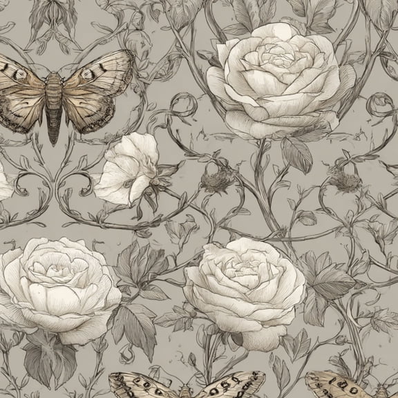 Peel and Stick Wallpaper Ornate Botanical Sepia Gray Tones Roses Butterflies 17.7in x 9.8ft Self Adhesive Boho Botanical Wall Paper Removable Floral Contact Paper for Cabinets Wall Decor
