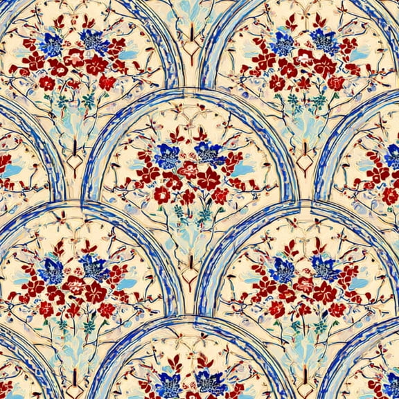 Peel and Stick Wallpaper Ornate Floral Blue Red Details Soft Beige Wall Mural 23.6in x 9.8ft Self Adhesive Removable Wall Paper Renter Friendly Wallpaper for Bedroom Livingroom Office