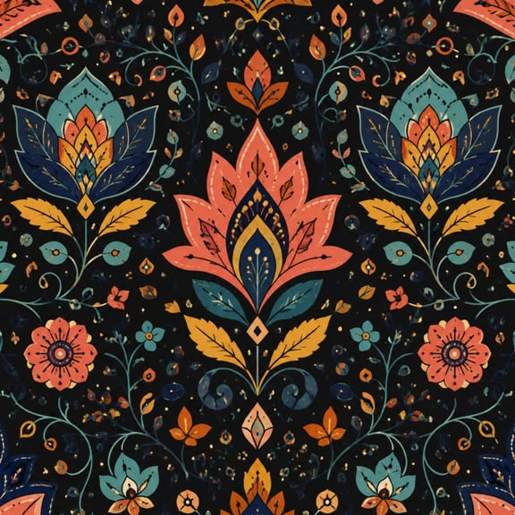 Peel and Stick Wallpaper Ornate Paisley Floral Mandala Folk Art Symmetry Vibrant Botanical 17.7in x 118in Contact Paper Removable Self Adhesive Wall Mural Wall Decor for Bedroom Kitchen Cabinets