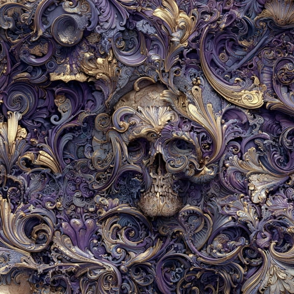 Peel and Stick Wallpaper Ornate Skull Golden Highlights Surreal Art Wall Mural 23.6in x 9.8ft Self Adhesive Removable Halloween Contact Paper for Walls Cabinets Decor