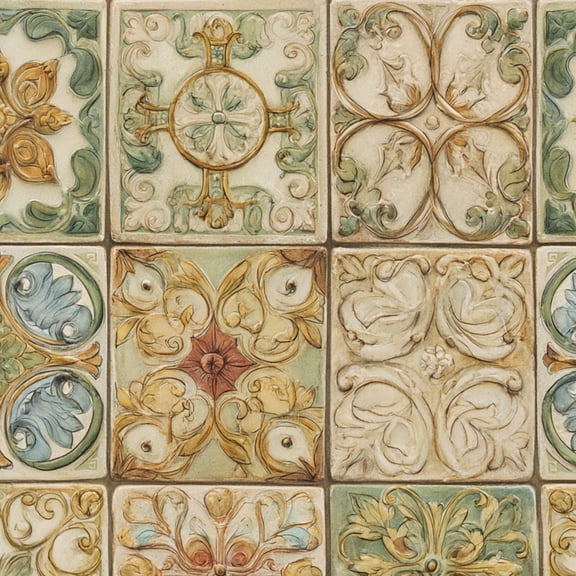 Peel and Stick Wallpaper Ornate Vintage Ceramic Tiles Effect Floral Geometric Patterns Earthy 24in x 118in Contact Paper Removable Self Adhesive Wall Mural Wall Decor for Bedroom Kitchen Cabinets