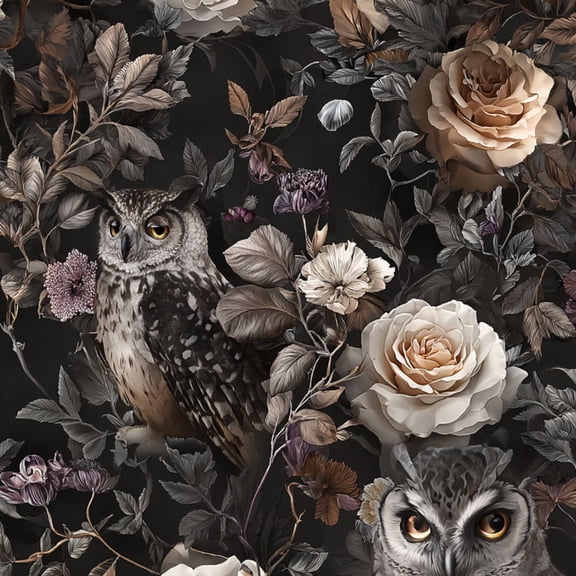 Peel and Stick Wallpaper Owl Dark Floral Garden Roses Leaves Wall Mural 23.6in x 9.8ft Self Adhesive Removable Wall Paper Renter Friendly Wallpaper for Nursery Bedroom Cabinets