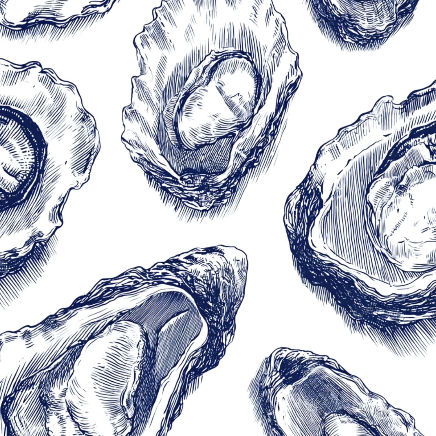 Peel and Stick Wallpaper Oysters Hand Drawn Nautical Blue Ink White Wall Mural 23.6in x 9.8ft Self Adhesive Removable Wall Paper Renter Friendly Wallpaper for Bedroom