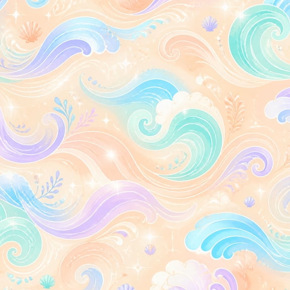 Tropical Shell Background Peel and Stick Wallpaper Ocean Waves Seashells Watercolor Beach ...