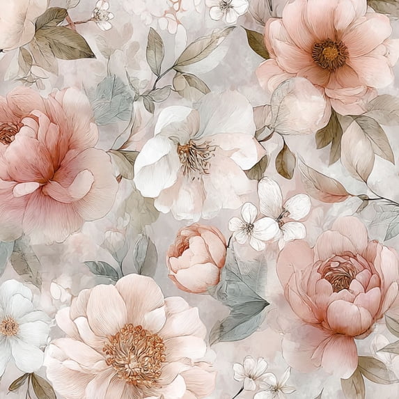 Peel and Stick Wallpaper Pastel Peony Blossom Floral Soft Watercolor Style Beige Blush Tones Wall Mural 23.6in x 9.8ft Self Adhesive Removable Wall Paper Renter Friendly Wallpaper for Bedroom