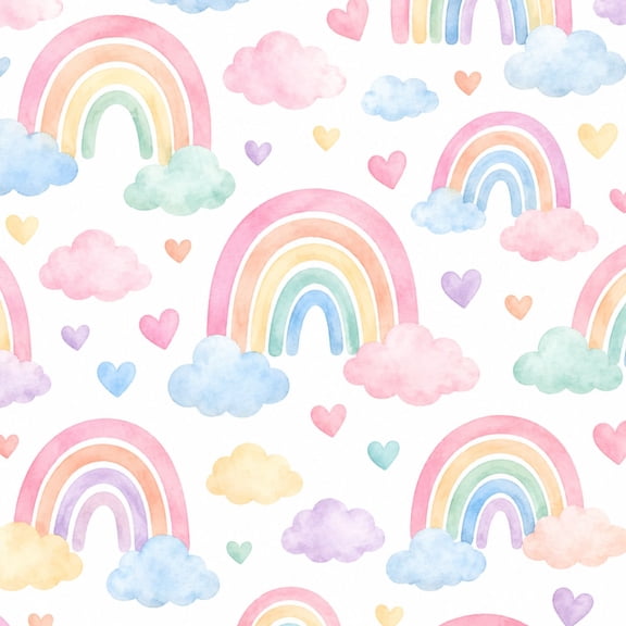 Peel and Stick Wallpaper Pastel Rainbow Clouds Pink Hearts Watercolor Seamless 17.7in x 118in Contact Paper Removable Self Adhesive Wall Mural Wall Decor for Bedroom Kitchen Cabinets