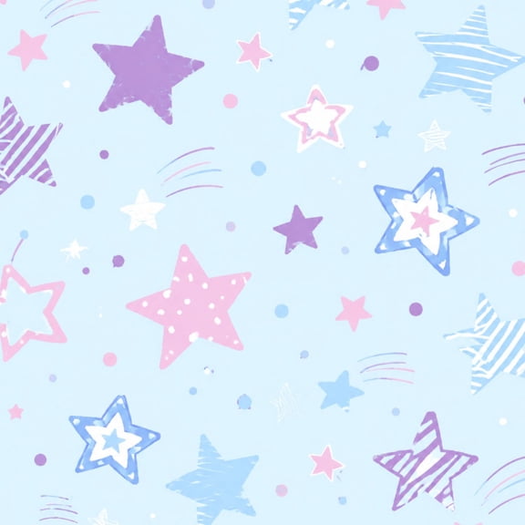 Peel and Stick Wallpaper Pastel Star Hand Drawn Pink Blue Stars Light Blue Wall Mural 17.7in x 9.8ft Self Adhesive Removable Wall Paper for Nursery Bedroom Cabinets