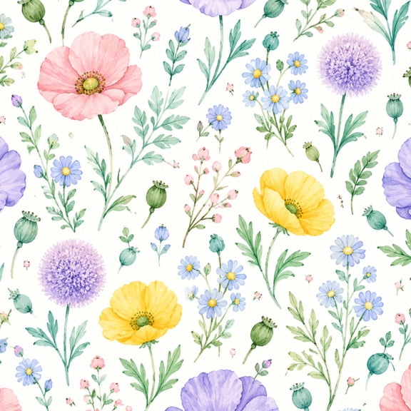 Peel and Stick Wallpaper Pastel Wildflower Seamless Watercolor Anemones Floral Sprigs 17.7in x 118in Contact Paper Removable Self Adhesive Wall Mural Wall Decor for Bedroom Kitchen Cabinets