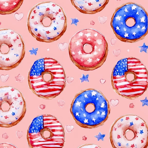 Peel and Stick Wallpaper Patriotic Donut Red White Blue Watercolor Stars Hearts Wall Mural 17.7in x 9.8ft Self Adhesive Removable Wall Paper Renter Friendly Wallpaper for Nursery Bedroom Cabinets