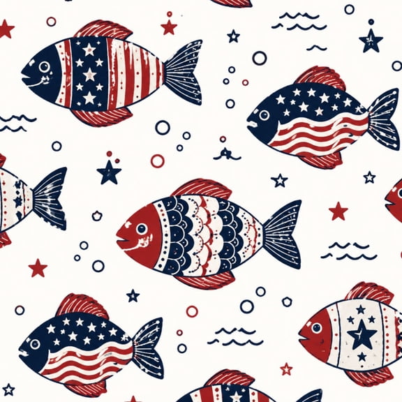 Peel and Stick Wallpaper Patriotic Fish Red White Blue Stars Stripes Wall Mural 17.7in x 9.8ft Self Adhesive Removable Wallpaper Renter Friendly for Nursery Bedroom Cabinets