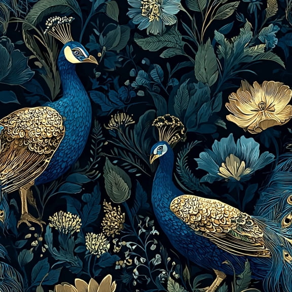Peel and Stick Wallpaper Peacock Birds Elegant Floral Garden Rich Blue Gold Hues Wall Mural 17.7in x 9.8ft Self Adhesive Removable Wall Paper Renter Friendly Wallpaper for Nursery Bedroom Cabinets