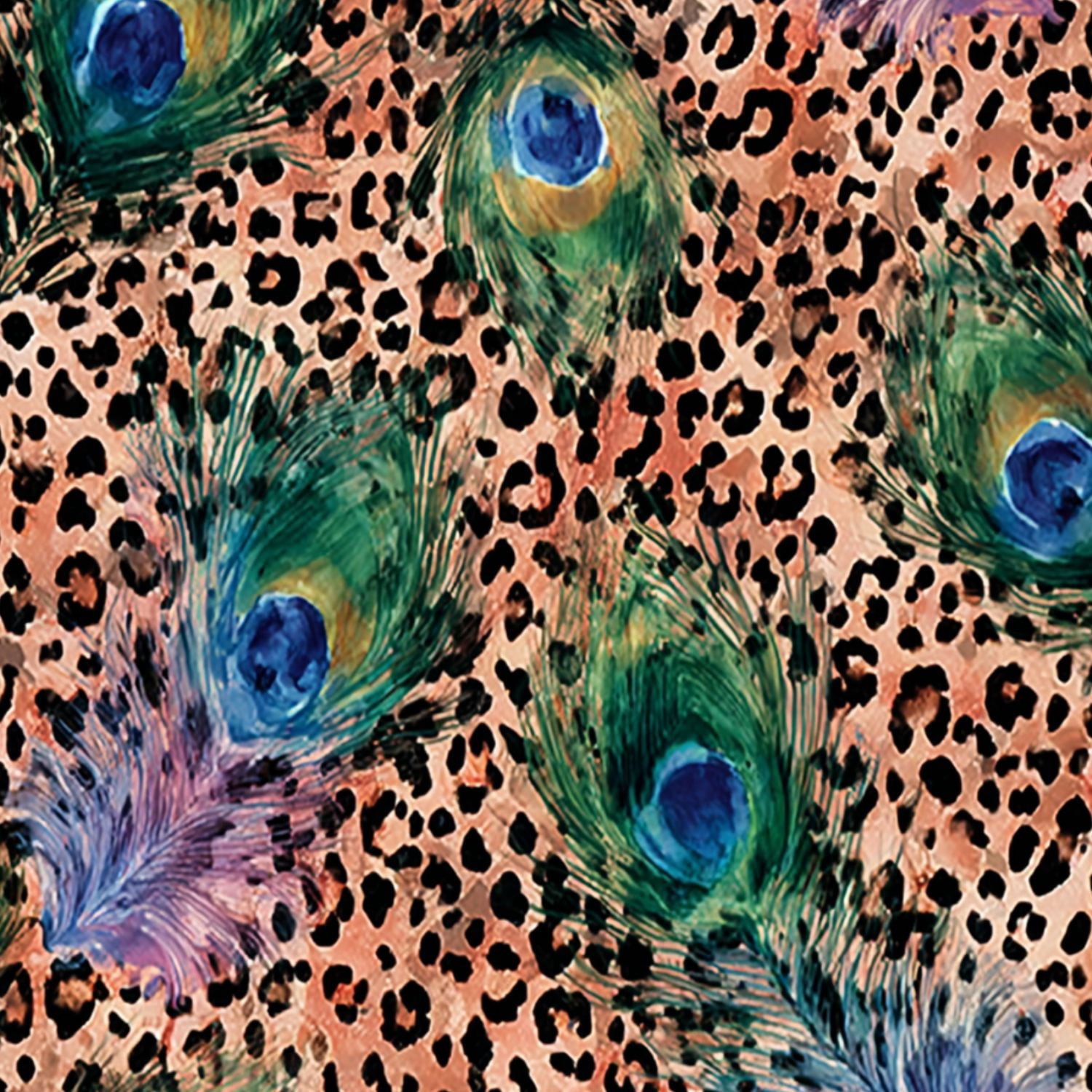 Peel and Stick Wallpaper Peacock Feather Leopard Print Art Vibrant Colors Wall Mural 23.6in x 9.8ft Self Adhesive Removable Wall Paper Renter Friendly Wallpaper for Nursery Bedroom Cabinets