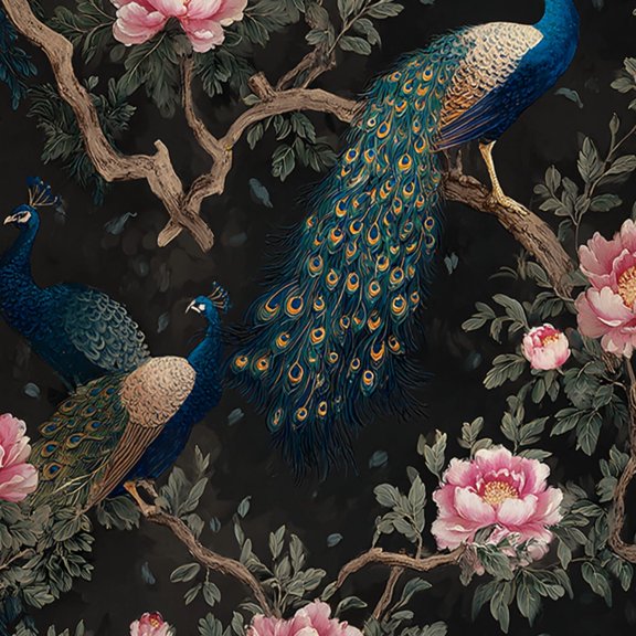 Peel and Stick Wallpaper Peacock Floral Blossom Vibrant Oriental Style Wall Mural 17.7in x 9.8ft Self Adhesive Removable Wall Paper Renter Friendly Wallpaper for Nursery Bedroom Cabinets