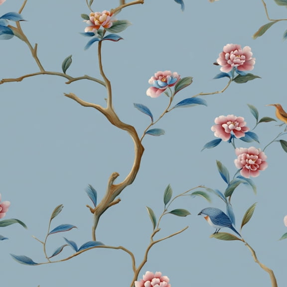 Peel and Stick Wallpaper Peony Flowers Birds Chinoiserie Blooming ...