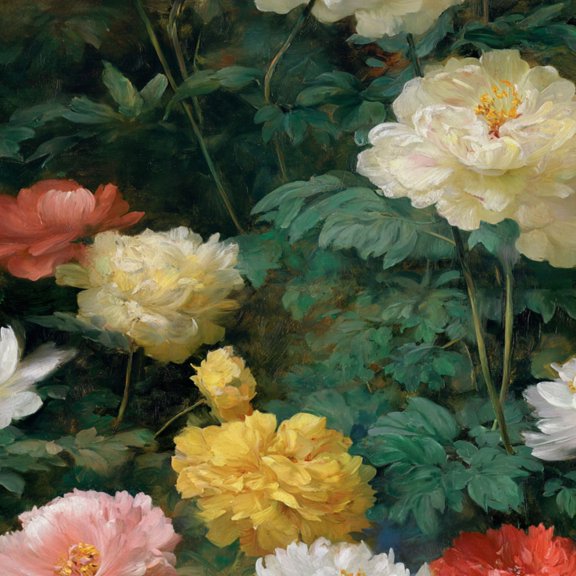 Peel and Stick Wallpaper Peony Flower Garden Oil Soft Pastel Blooms Green Foliage Wall Mural 17.7in x 9.8ft Self Adhesive Removable Wall Paper Renter Friendly Wallpaper for Bedroom Nursery