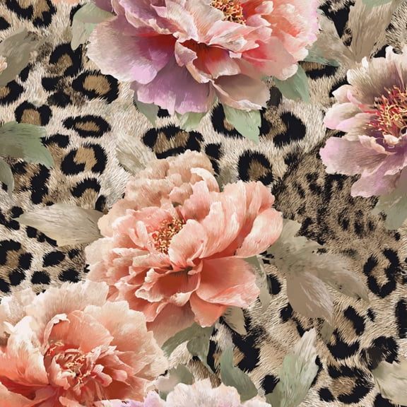 Peel and Stick Wallpaper Peony Flowers Leopard Print Floral Animal Print Design Wall Mural 23.6in x 9.8ft Self Adhesive Removable Wall Paper Renter Friendly Wallpaper for Nursery Bedroom Cabinets