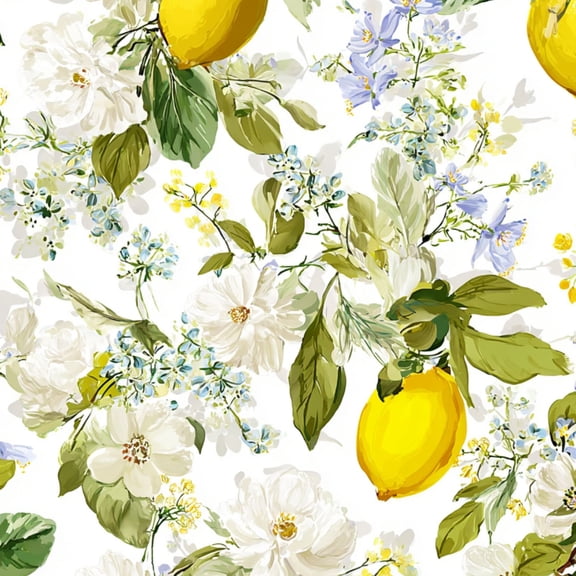 Peel and Stick Wallpaper Peony yellow flowers lemon fruits green leaves white floral Seamless 17.7in x 118in Contact Paper Removable Self Adhesive Wall Mural Wall Decor for Bedroom Kitchen Cabinets