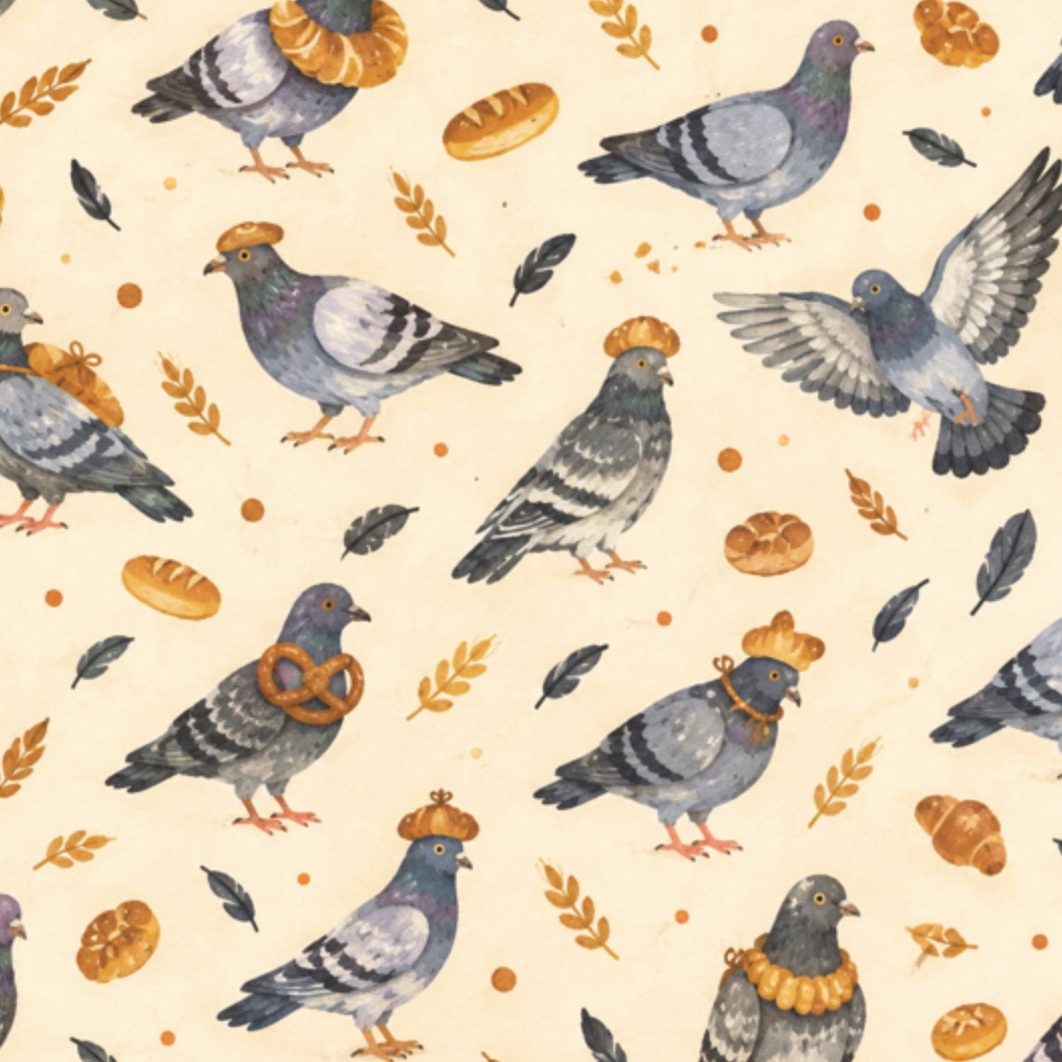 Peel and Stick Wallpaper Pigeons bread vintage beige 17.7