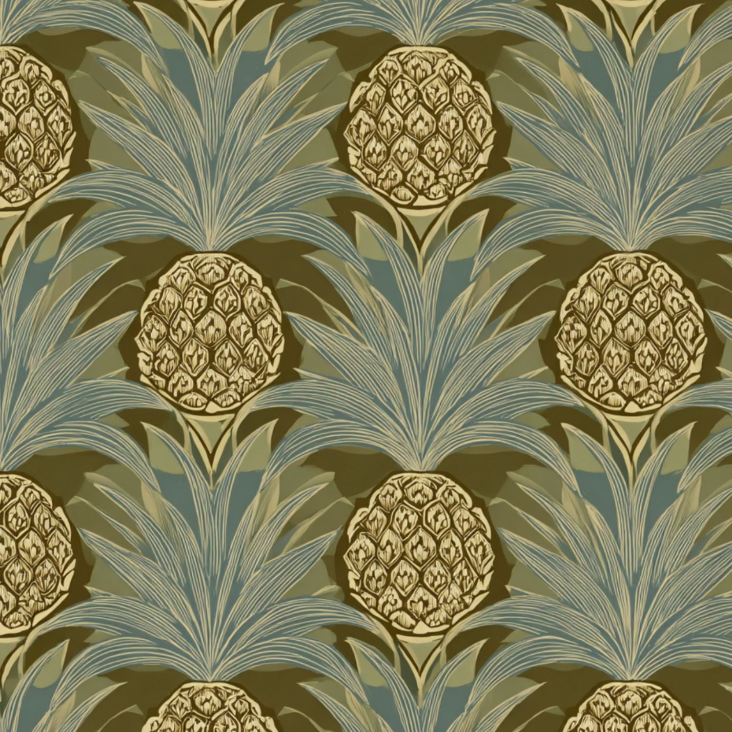 Peel and Stick Wallpaper Pineapple Tropical Botanical Olive Green Blue Wall Mural 17.7in x 9.8ft Self Adhesive Removable Wall Paper Renter Friendly Wallpaper for Nursery Bedroom Cabinets