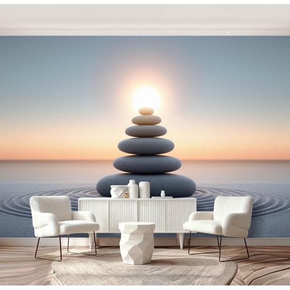 Wall Mural Peel and Stick Stack Stones Sun Self-Adhesive Wallpaper Removable Wall Decal Wall Sticker Home Decor for Living Room Bedroom 69"x96"