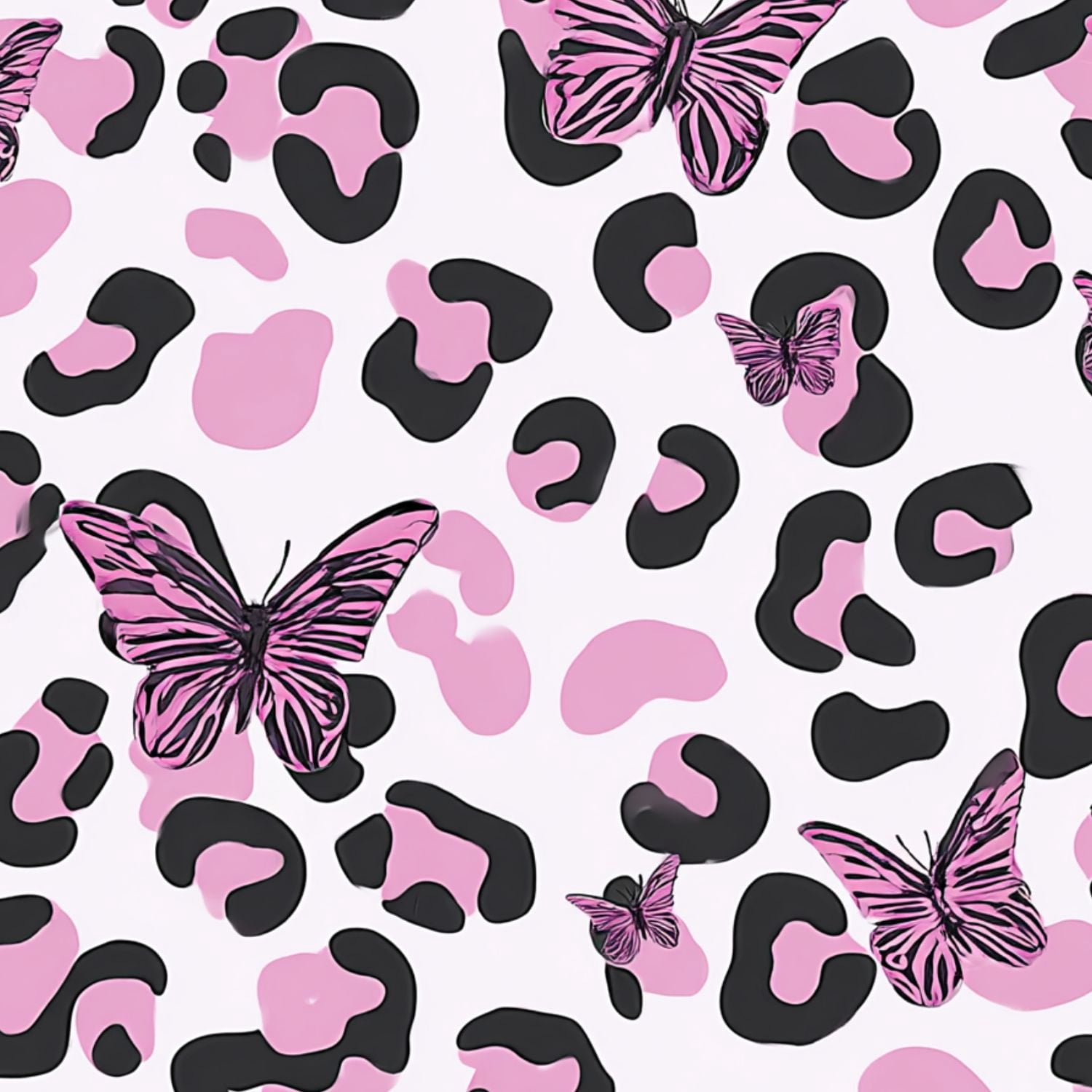 Peel and Stick Wallpaper Pink Black Leopard Print Pink Butterflies Botanical Wall Mural 17.7in x 9.8ft Self Adhesive Removable Wall Paper Renter Friendly Wallpaper for Nursery Bedroom Cabinets