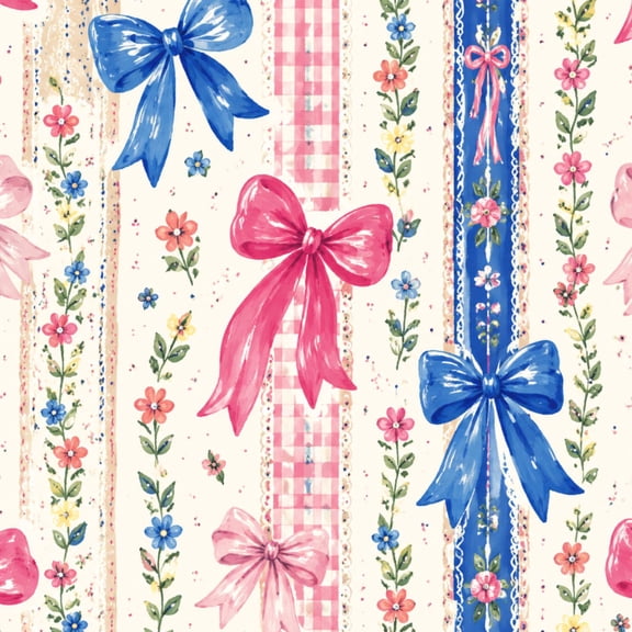 Peel and Stick Wallpaper Pink Blue Bow Gingham Stripes Floral Accents 24in x 118in Contact Paper Removable Self Adhesive Wall Mural Wall Decor for Bedroom Kitchen Cabinets