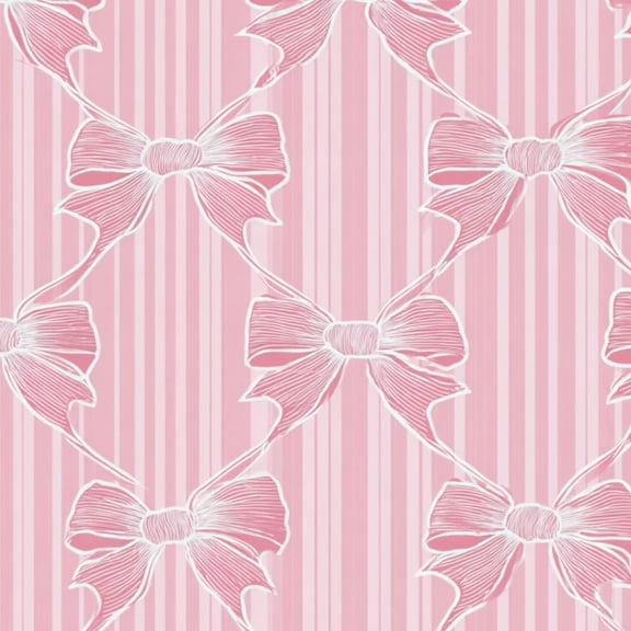 Peel and Stick Wallpaper Pink Bow White Line Art Ribbons Striped Wall Mural 23.6in x 9.8ft Self Adhesive Removable Wall Paper Renter Friendly Wallpaper for Nursery Bedroom Cabinets