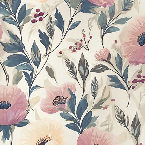 Peel and Stick Wallpaper Pink Flowers Blue Leaf Botanical Soft Watercolor Style Wall Mural 17.7in x 9.8ft Self Adhesive Removable Wall Paper Renter Friendly Wallpaper for Nursery Bedroom Cabinets