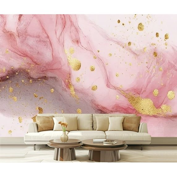 Peel and Stick Wallpaper Pink Marble Blush Pink Abstract Gold Foil Pink White Pink Gold Modern Modern Art Wall Mural Decor Self Adhesive and Removable 69in x 98in