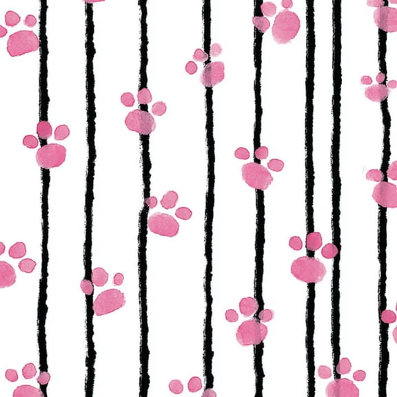 Peel and Stick Wallpaper Pink Paw Prints Black Stripes Wall Mural 17.7in x 9.8ft Self Adhesive Removable Wall Paper Renter Friendly Wallpaper for Nursery Bedroom Cabinets