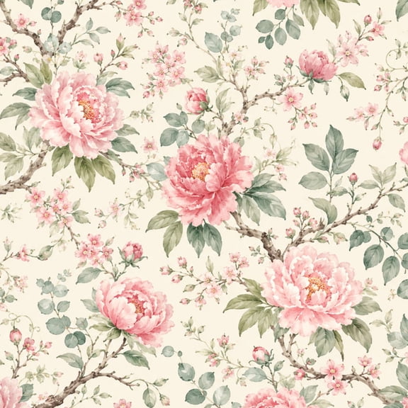 Peel and Stick Wallpaper Pink Peony Floral Cherry Blossom Branches Vintage Watercolor Style 17.7in x 118in Contact Paper Removable Self Adhesive Wall Mural Wall Decor for Bedroom Kitchen Cabinets