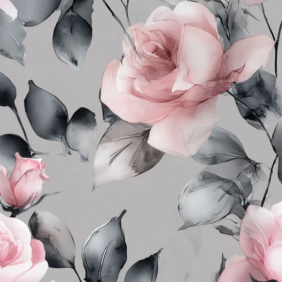 Peel and Stick Wallpaper Pink Rose Floral Soft Gray Leaves Watercolor Style Wall Mural 23.6in x 9.8ft Self Adhesive Removable Wall Paper Renter Friendly Wallpaper for Bedroom Livingroom