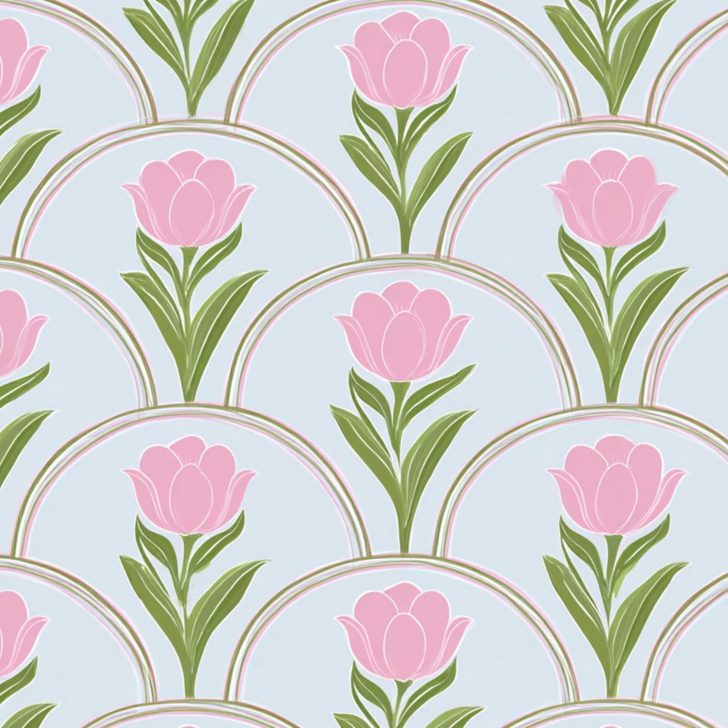 Peel and Stick Wallpaper Pink Tulip Floral Arches Blue Wall Mural 23.6in x 9.8ft Self Adhesive Removable Wall Paper Renter Friendly Wallpaper for Nursery Bedroom Cabinets