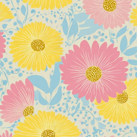 Peel and Stick Wallpaper Pink Yellow Floral Blue Leaves Abstract Spring Decor Wall Mural 23.6in x 9.8ft Self Adhesive Removable Wall Paper Renter Friendly Wallpaper for Nursery Bedroom Cabinets