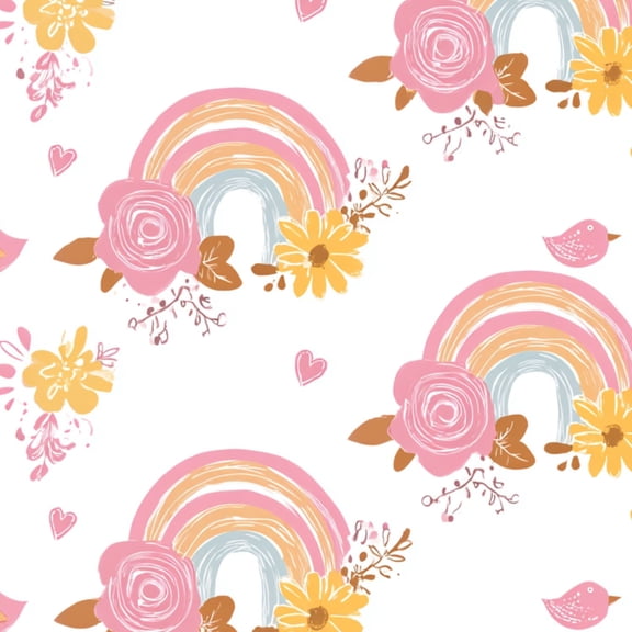 Peel and Stick Wallpaper Pink floral rainbow Pink romantic baby girl rainbow Wall Mural 17.7in x 9.8ft Self Adhesive Removable Wall Paper Renter Friendly Wallpaper for Nursery Bedroom Cabinets
