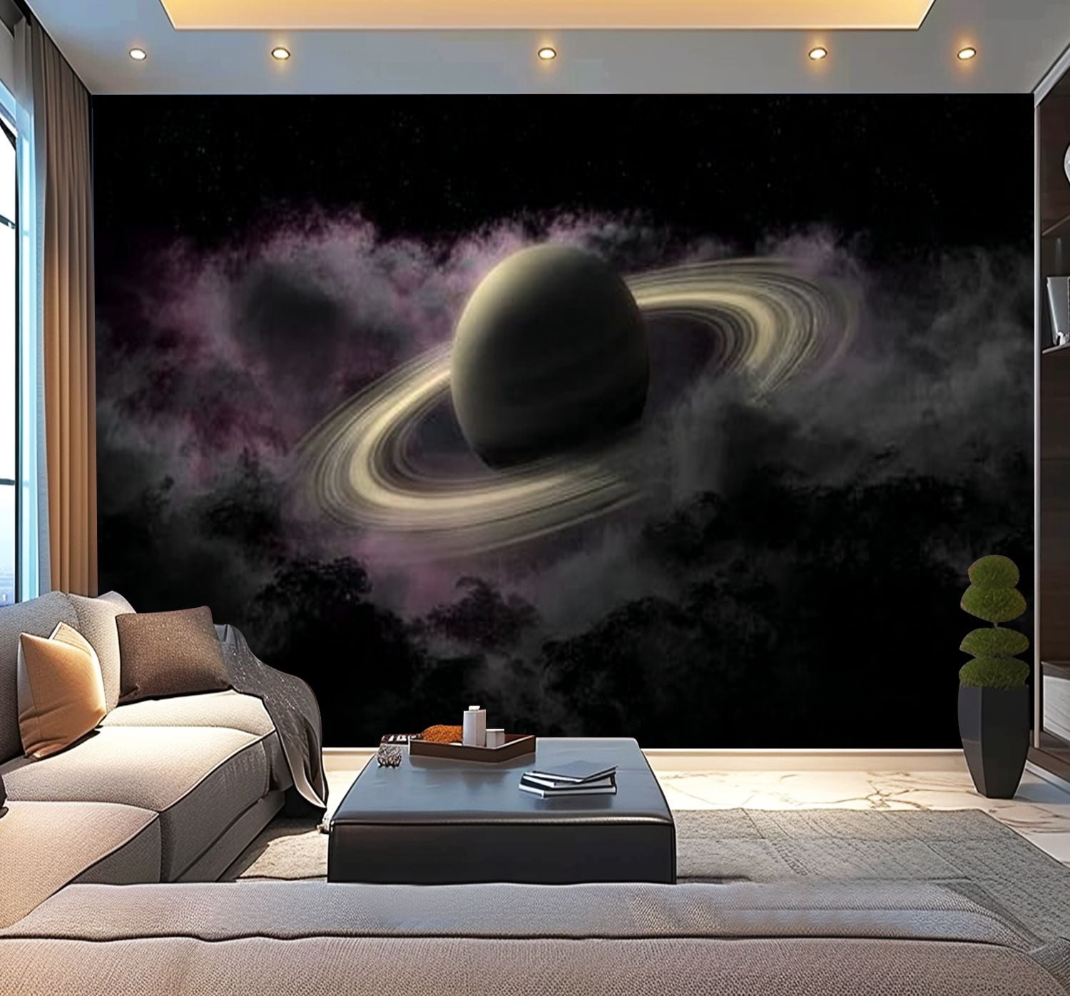 Peel and Stick Wallpaper Planet Saturn clubs plasma clouds outer space It is sixth planet Modern Art Wall Mural Decor Self Adhesive and Removable 100in x 144in