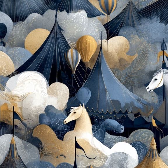 Peel and Stick Wallpaper Playful Fairytale Sky Cloud Tents Golden Patterns Glow Wall Mural 23.6in x 9.8ft Self Adhesive Removable Wall Paper Renter Friendly Wallpaper for Nursery Bedroom Cabinets