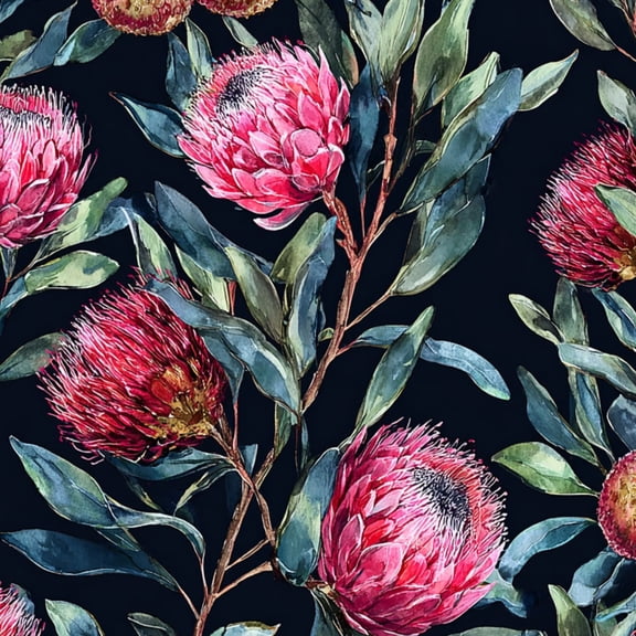 Peel and Stick Wallpaper Protea Flower Botanical Pink Blooms Green Leaves Dark Wall Mural 23.6in x 9.8ft Self Adhesive Removable Wall Paper Renter Friendly Wallpaper for Nursery Bedroom Cabinets