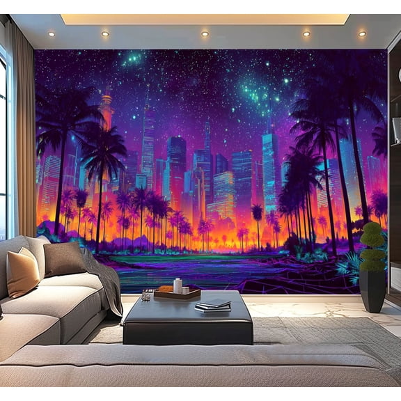 Peel and Stick Wallpaper Punk City Uv Reactive Blacklight Japanese Future Cityscape Bedroom Modern Art Wall Mural Decor Self Adhesive and Removable 100in x 144in