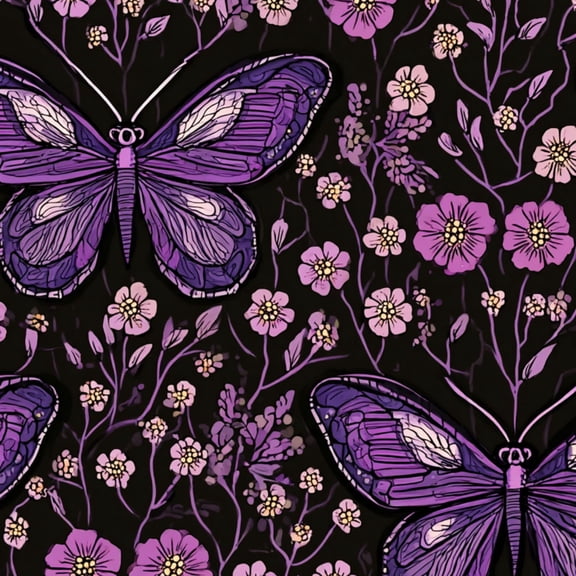 Peel and Stick Wallpaper Purple Butterflies Floral Dark Wall Mural 23.6in x 9.8ft Self Adhesive Removable Wall Paper Renter Friendly Wallpaper for Nursery Bedroom Cabinets